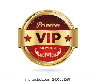 VIP premium membership golden badge on white background