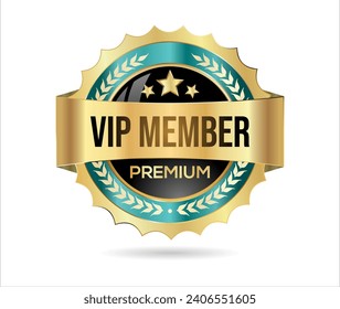 VIP premium membership golden badge on white background
