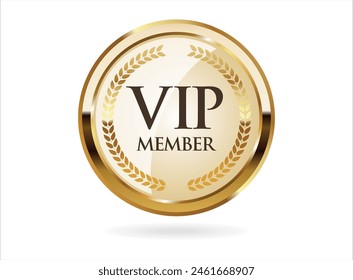 VIP premium membership golden badge on white background