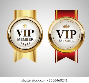 VIP premium membership golden badge on white background luxury golden badges and labels retro vintage design