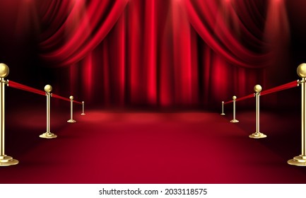 VIP Red carpet and golden barriers realistic 3d vector illustration