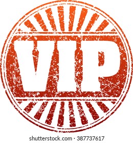 VIP red grunge style rubber stamp with rays.