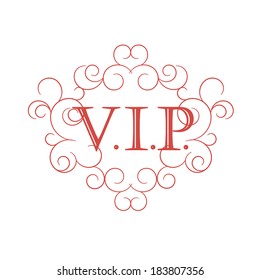 Vip red vector symbol in scroll frame.