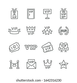 Vip related icons: thin vector icon set, black and white kit