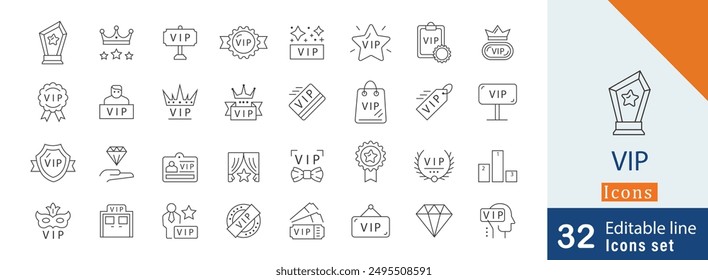 VIP Related Line art Icons set. luxury, special, elite, star, award, top-tier, superior and more editable line art .