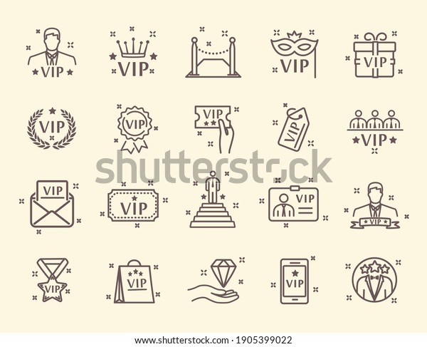 VIP\
related line vector icons. Contains such Icons as special guests\
list, VIP lounge, red carpet and more. Editable stroke. Pixel\
Perfect. Set of isolated flat outline vector\
icons