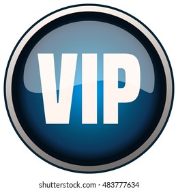 VIP Round Glossy Blue and Metallic Icon, Vector Illustration. 