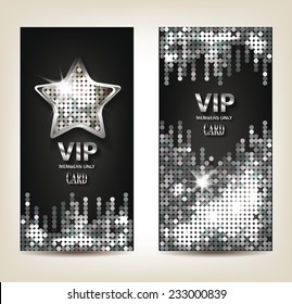 VIP shiny silver banners with disco background