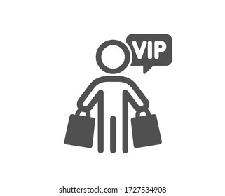 Vip shopping bags icon. Very important person sign. Member club privilege symbol. Classic flat style. Quality design element. Simple vip shopping icon. Vector