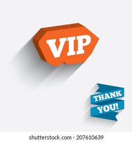 Vip sign icon. Membership symbol. Very important person. White icon on orange 3D piece of wall. Carved in stone with long flat shadow. Vector