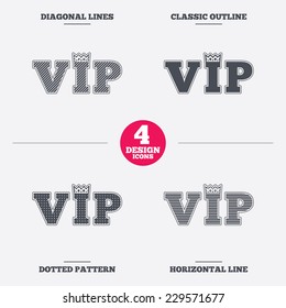 Vip sign icon. Membership symbol. Very important person. Diagonal and horizontal lines, classic outline, dotted texture. Pattern design icons.  Vector