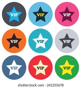 Vip sign icon. Membership symbol. Very important person. Colored round buttons. Flat design circle icons set. Vector