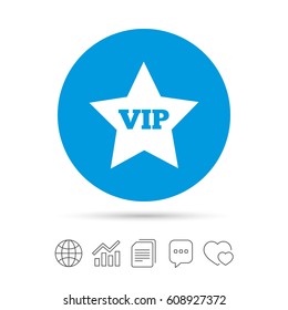 Vip sign icon. Membership symbol. Very important person. Copy files, chat speech bubble and chart web icons. Vector