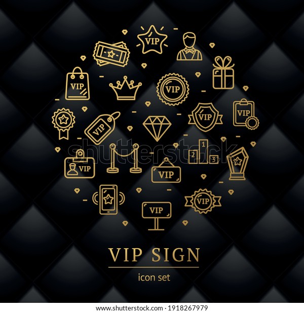 Vip Sign Round Design Template\
Thin Line Icon Banner on a Black. Vector illustration of\
Lineart