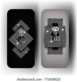 Vip and silver invitation cards with abstract gold design elements. Vector illustration