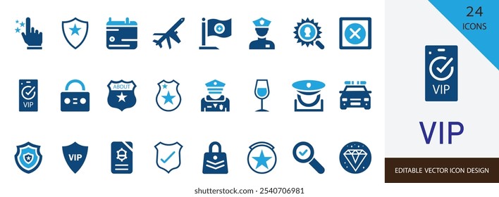 VIP-Solid-Icon-Set, das hochwertiges, exklusives, elitäres, luxuriöses, treues, persönliches und mehr Vektordesign enthält 