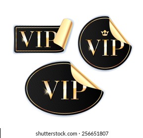 VIP stickers with golden reverse side set. Black color.