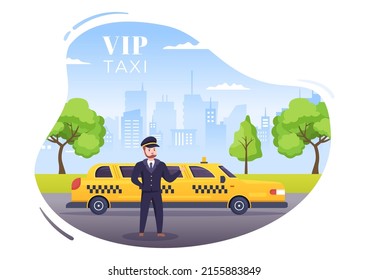 VIP Taxi Limousine Car for Distinguished or Important Guests in Flat Cartoon Illustration