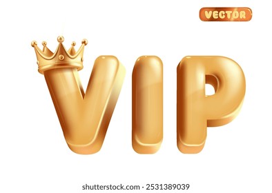 Vip texto 3d realista certificado de luxo, brilhante distintivo de privilégio real para cliente, isolado no branco.