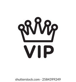 Vip text with crown icon black and white vector outline sign