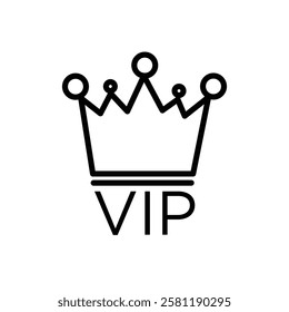 Vip text with crown icon Thin line art isolated
