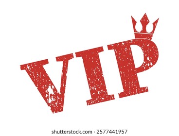 VIP textured stamp with crown symbol on top red ink vector format scalable vintage