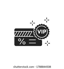 VIP ticket glyph black icon. Customer privilege web exclusive badge. Premium card for concert, cinema, movie, party, event, dance, festival Button for web or mobile app.