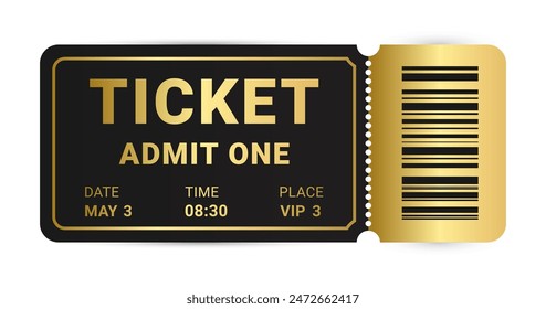 VIP ticket or gold pass isolated on white background