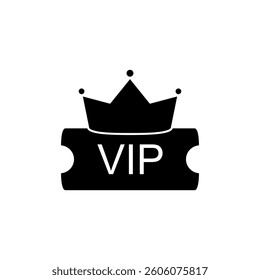 vip ticket icon with crown, simple flat style, illustration, logo sign symbol pictogram template, for ui or ux isolated on white for mobile app, editable