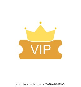 vip ticket icon with crown, simple flat style, illustration, logo sign symbol pictogram template, for ui or ux isolated on white for mobile app, editable