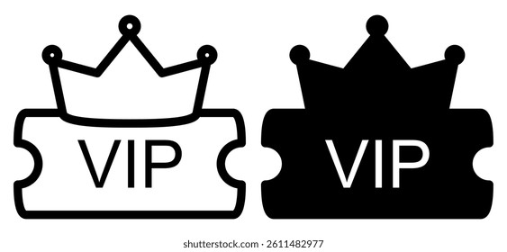 vip ticket icon with crown, simple flat style, illustration, logo sign symbol pictogram template, for ui or ux isolated on white for mobile app, editable
