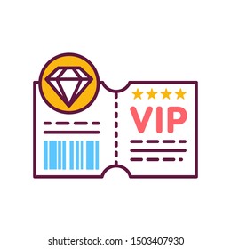 VIP ticket line color icon. Customer privilege web exclusive badge. Premium card for concert, cinema, movie, party, event, dance, festival  Button for web or mobile app. 
