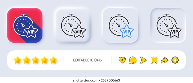 Vip timer line icon. Neumorphic, Flat shadow, 3d buttons. Very important person sign. Member club privilege symbol. Line vip timer icon. Social media icons. Vector