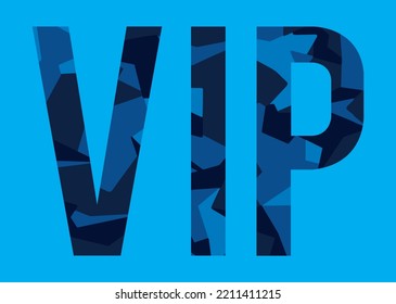 VIP Typography text with camouflage effect vector illustration isolated on blue background