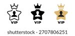 Vip user icon. Crowned user silhouette inside a star shape vector illustration. Premium member badge symbol showing elite status, exclusive ranking and special highlight sign.