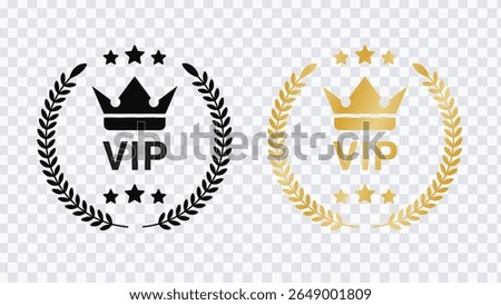 Vip user stamp. Premium member pass. Exclusive gold and black user card tag set.Vector illustration