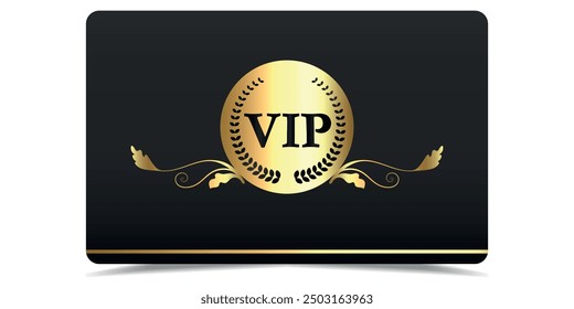 Vip. Vector black banner with gold vip text. Vip label. Luxury gift card. Certificate with gold text. Golden VIP. Luxury template design. Vector illustration black banner.