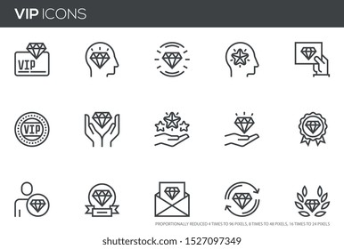 VIP vector line icons set. Very important person, VIP customer. Perfect pixel icons, such can be scaled to 24, 48, 96 pixels.