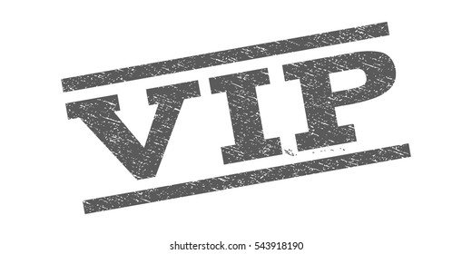 Vip watermark stamp. Text tag between parallel lines with grunge design style. Rubber seal stamp with dirty texture. Vector grey color ink imprint on a white background.