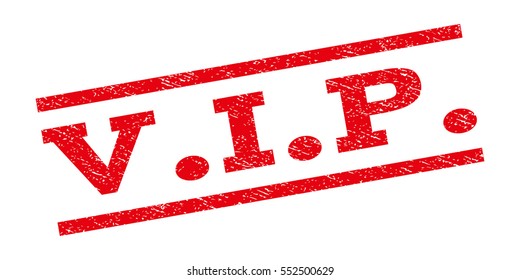 V.I.P. watermark stamp. Text tag between parallel lines with grunge design style. Rubber seal stamp with scratched texture. Vector red color ink imprint on a white background.