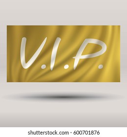 VIP white text on gold silk background. Banner for shopping mall