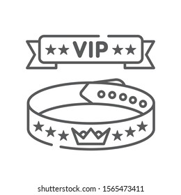 Vip wristband line black icon. Bracelet for entering various events. All inclusive. Red ribbon with five stars. Sign for web page, mobile app, button, logo.