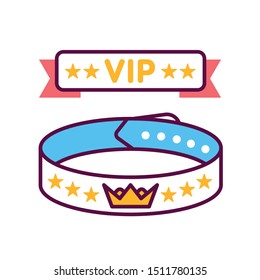 Vip wristband line color icon. Bracelet for entering various events. All inclusive. Red ribbon with five stars. Sign for web page, mobile app, button, logo. Vector isolated button. Editable stroke.