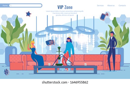 Vip Zone Waiting Room Lounge Area. Webpage Design. Comfortable Place for Celebrities Rich People Rest. High Quality Service. Cartoon Characters Sitting on Soft Sofa. Vector Illustration