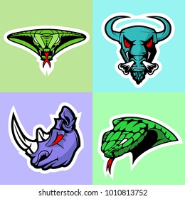 Viper, Bull, Rhino and Cobra head. Logo set.