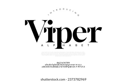 Viper premium luxury elegant alphabet letters and numbers. Elegant wedding typography classic serif font decorative vintage retro. Creative vector illustration