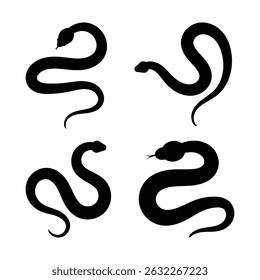 Viper silhouette. Black silhouette set of viper snake coiled with tongue out. Vector clipart illustration design. EPS 10