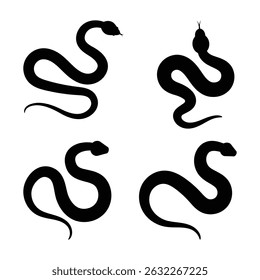 Viper silhouette. Black silhouette set of viper snake coiled with tongue out. Vector clipart illustration design. EPS 10