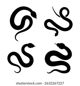 Viper silhouette. Black silhouette set of viper snake coiled with tongue out. Vector clipart illustration design. EPS 10