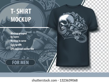 Viper, Skull and Tattoo machines. Fully editable T-Shirt template.
